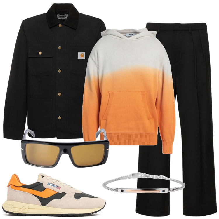 Outfit uomo - Swag. Stile Urban per Tutti i giorni. Abbinamento con braccialetti, pullovers, pantaloni chino, occhiali da sole, sneakers, cappotti.