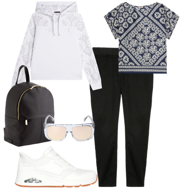 Outfit donna - Pasquetta. per Cerimonia. Abbinamento con felpe con cappuccio, sneakers, jeggings, zaini, bluse, occhiali da sole.