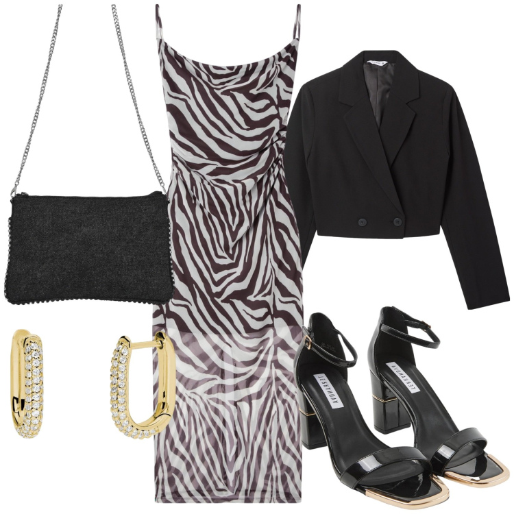Outfit donna - Total look #2100929. Stile Etnico per Serata fuori. Abbinamento con vestiti lunghi, blazer, sabot, borse a tracolla, orecchini.