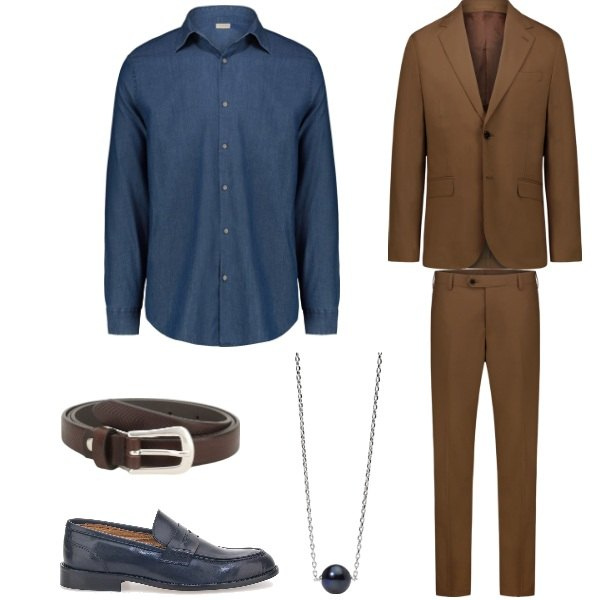 Outfit uomo - Nocciola. Stile Business/Elegante per Ufficio. Abbinamento con collane, cinture, scarpe stringate, camicie, abiti.
