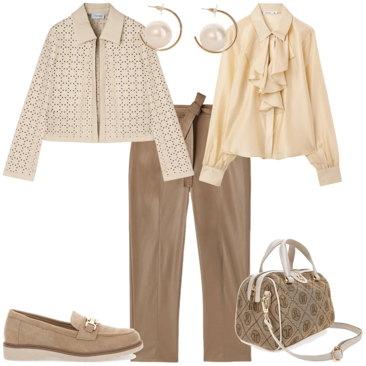 Outfit donna - Total look #2100937. Stile Sporty chic per Ufficio. Abbinamento con camicie, orecchini, mocassini, blazer, pantaloni, borse a mano.