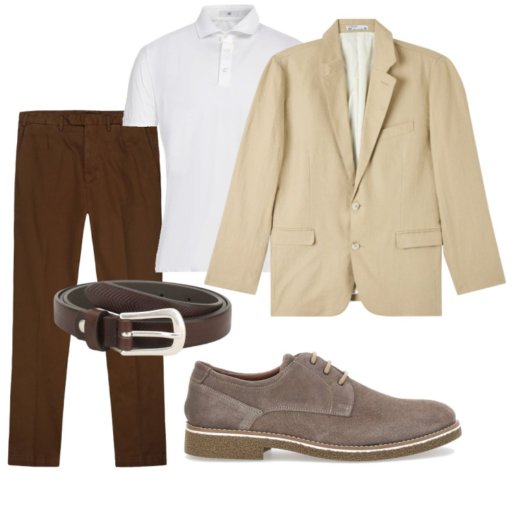 Outfit uomo - In ufficio. Stile Business/Elegante per Ufficio. Abbinamento con polo, giacche, cinture, scarpe stringate, pantaloni.