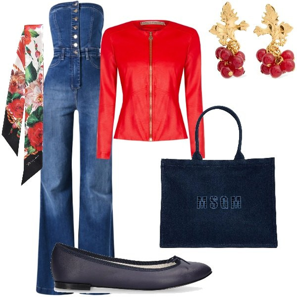 Outfit donna - Sabato sera tra amici. Stile Casual chic per Serata fuori. Abbinamento con tute, giacche, foulard, shopping bag, ballerine, orecchini.