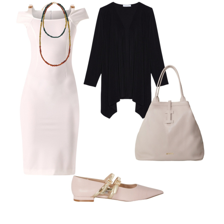 Outfit donna - Un tubino per il pomeriggio. per Tutti i giorni. Abbinamento con vestiti a tubino, borse tote, blazer, ballerine, ciondoli.