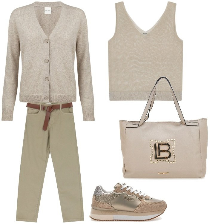 Outfit donna - Twin set. Stile Sporty chic per Tutti i giorni. Abbinamento con pantaloni, canottiere, sneakers, cardigans, borse a spalla.