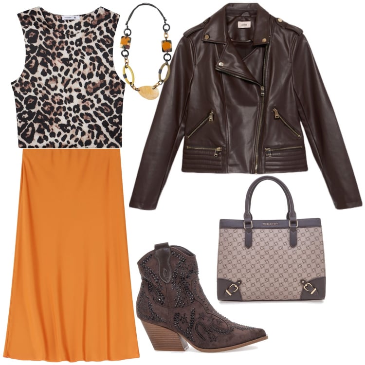 Outfit donna - Oggi mi sento creativa. Stile Sporty chic per Tutti i giorni. Abbinamento con top, gonne longuette, borse a tracolla, collane, blazer, stivaletti texani.