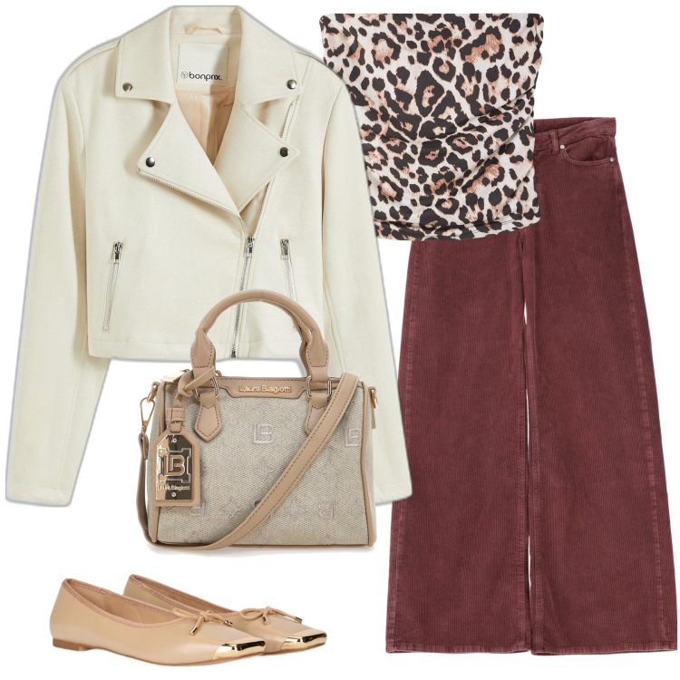 Outfit donna - Chiodo bonprix. Stile Casual per Serata fuori. Abbinamento con blazer, top, jeans, borse a tracolla, ballerine.