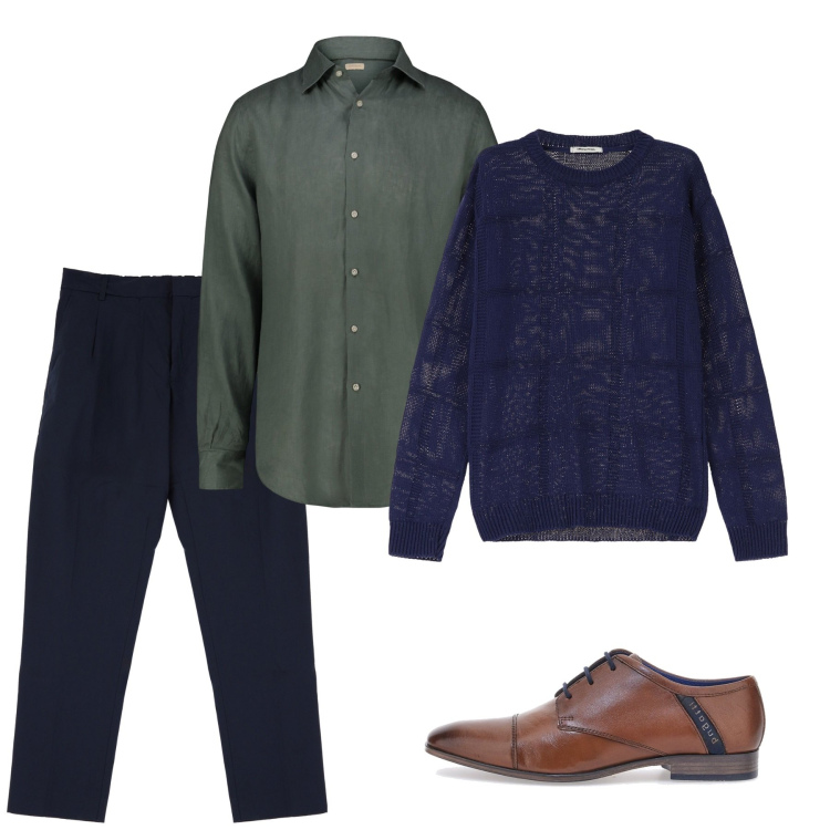 Outfit uomo - Total look city. Stile Casual per Tutti i giorni. Abbinamento con pantaloni, pullovers, scarpe stringate, camicie.