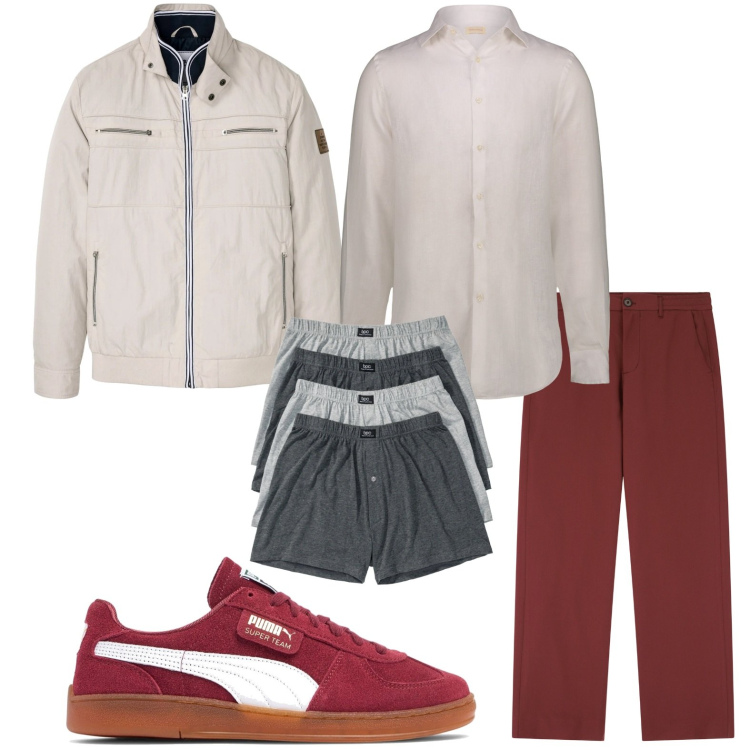 Outfit uomo - La giacca leggera. Stile Casual per Tutti i giorni. Abbinamento con boxer, giacche, pantaloni, camicie, sneakers.