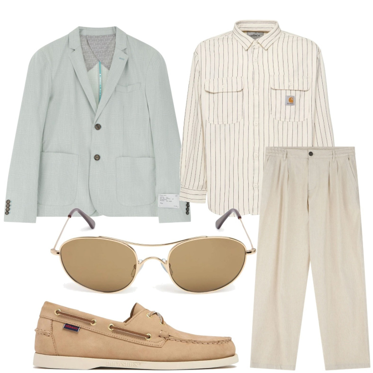 Outfit uomo - La giacca pastello. Stile Casual per Ufficio. Abbinamento con pantaloni, giacche, occhiali da sole, camicie, scarpe stringate.