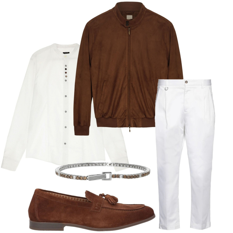 Outfit uomo - Il giubbino versatile. Stile Casual per Ufficio. Abbinamento con pantaloni, scarpe stringate, braccialetti, camicie, giacche.