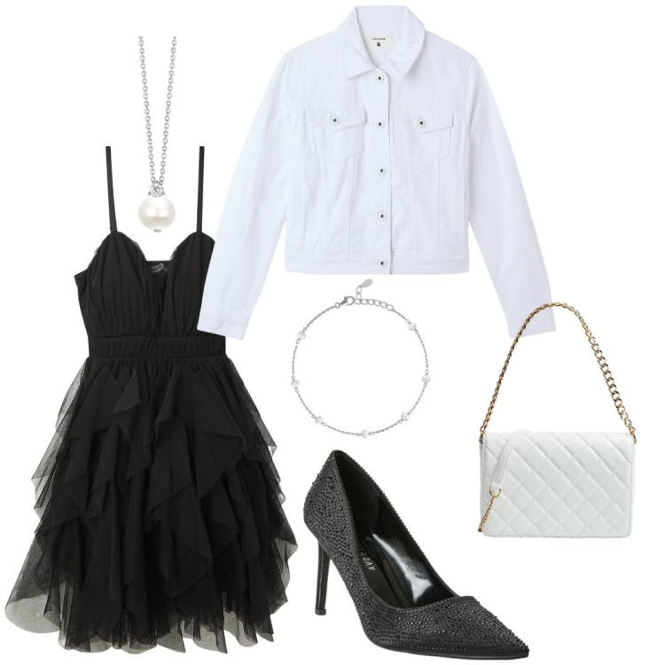 Outfit donna - Evento Terranova. Stile Romantica per Cerimonia. Abbinamento con vestiti corti, blazer, décolleté, borse a tracolla, collane, braccialetti.