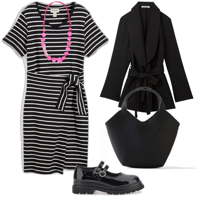 Outfit donna - La collana rosa. per Tutti i giorni. Abbinamento con vestiti, borse a mano, blazer, mocassini, collane.