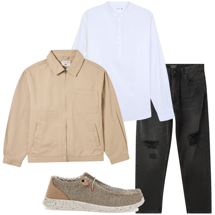 Outfit uomo - Camicia urban. Stile Casual per Tutti i giorni. Abbinamento con jeans strappati, camicie, giacche, scarpe stringate.