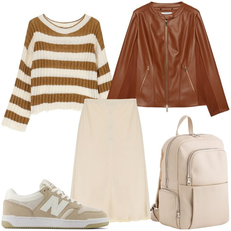 Outfit donna - Sportivamente rock. Stile Sporty chic per Scuola/Università. Abbinamento con sneakers, maglieria, gonne, blazer, zaini.