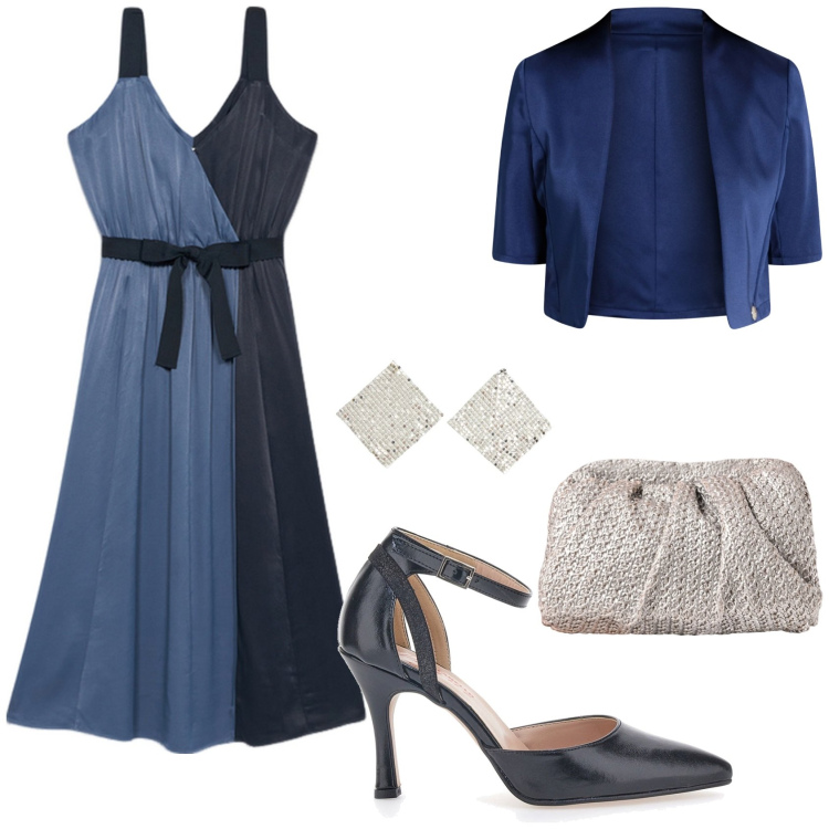 Outfit donna - Cerimonia low cost. Stile Chic per Cerimonia. Abbinamento con orecchini, clutch, blazer, décolleté, vestiti.