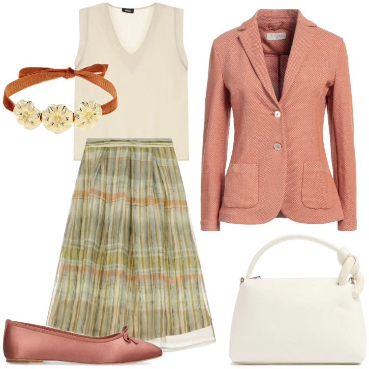 Outfit donna - Vintage bon ton. Stile Vintage retrò per Tutti i giorni. Abbinamento con blazer, top, gonne lunghe, ballerine, collane, borse a spalla.