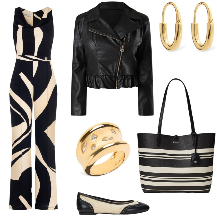 Outfit donna - Ballerine bicolore English style. Stile Trendy per Tutti i giorni. Abbinamento con tute, giacche, ballerine, borse tote, anelli, orecchini.