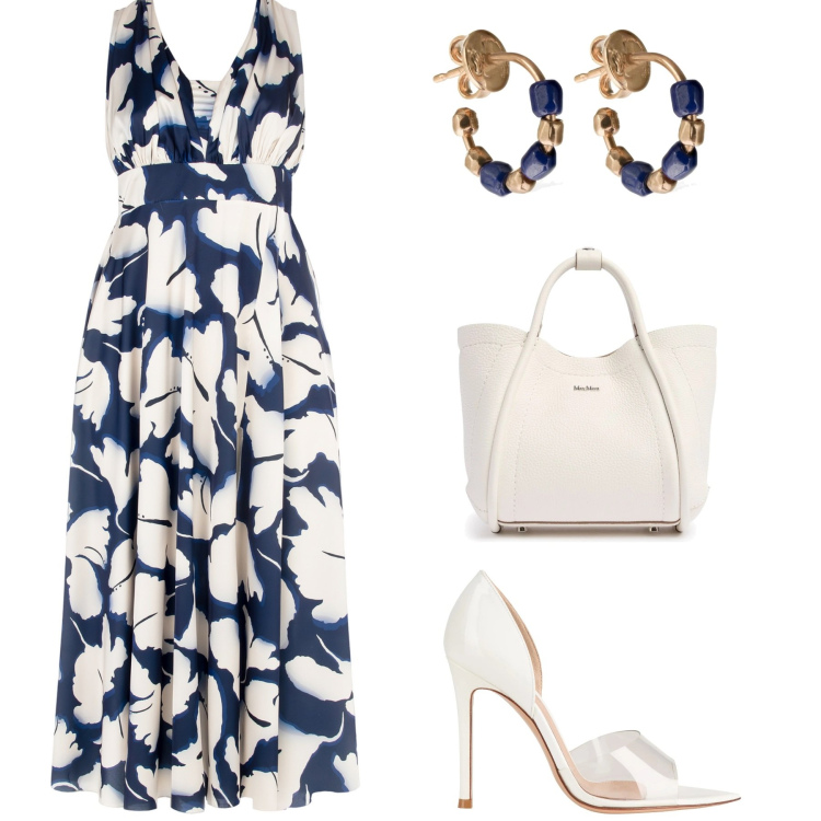 Outfit donna - Total look #2101207. Stile Chic per Cerimonia. Abbinamento con décolleté, vestiti lunghi, orecchini, borse a mano.