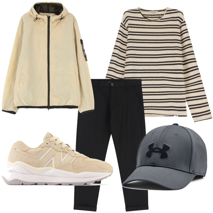 Outfit uomo - Righe ipnotiche. Stile Trendy per Tutti i giorni. Abbinamento con sneakers, pantaloni chino, giacche, felpe, cappelli.