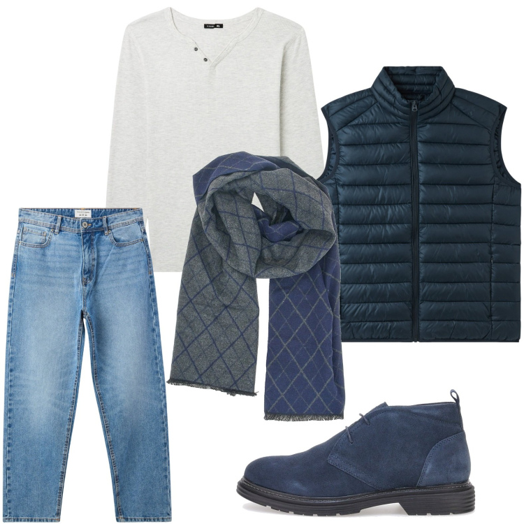 Outfit uomo - La scarpa stringata morbida. Stile Casual per Tutti i giorni. Abbinamento con jeans, t-shirt, gilet, scarpe stringate, sciarpe.