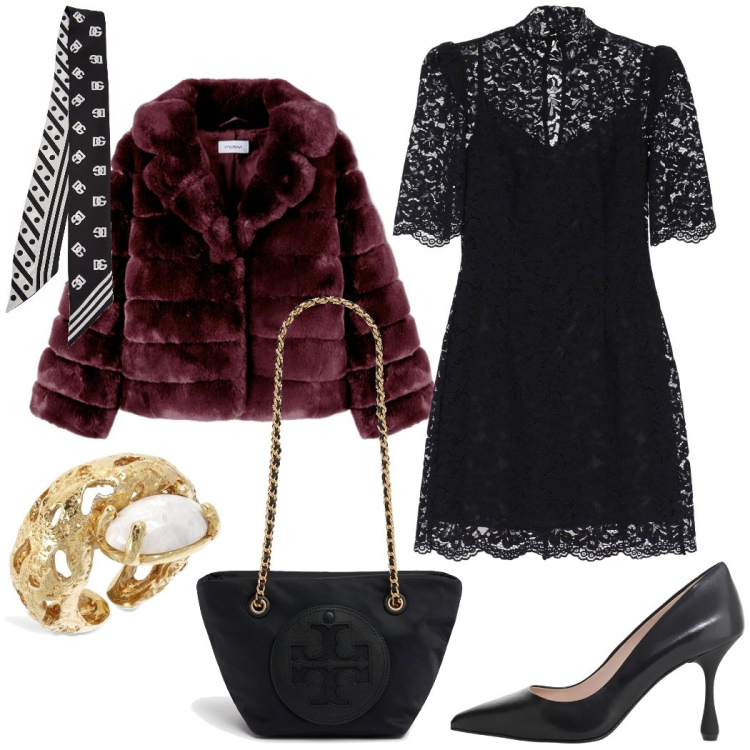 Outfit donna - Chic e sexy. Stile Sexy per Serata fuori. Abbinamento con vestiti corti, décolleté, sciarpe, anelli, borse a tracolla, cappotti.