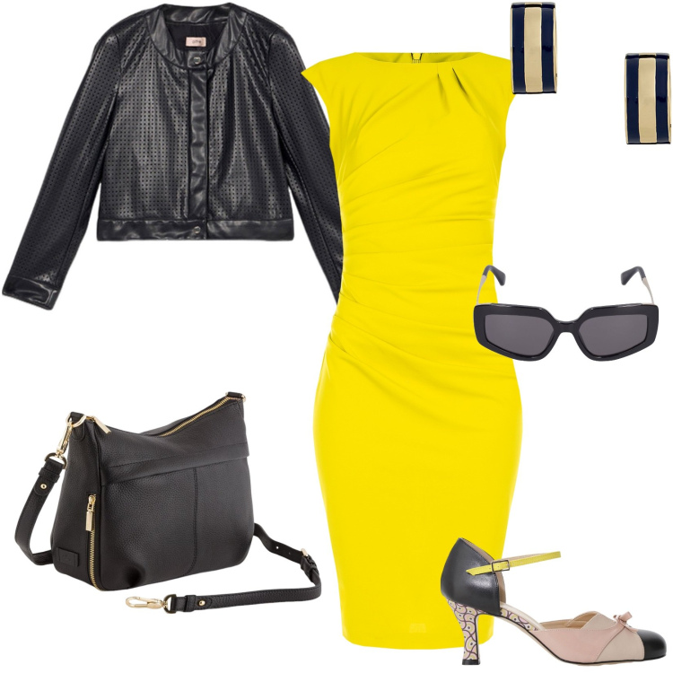 Outfit donna - I love you Mary Jane. Stile Casual chic per Serata fuori. Abbinamento con décolleté, vestiti a tubino, orecchini, giacche, borse a tracolla, occhiali da sole.