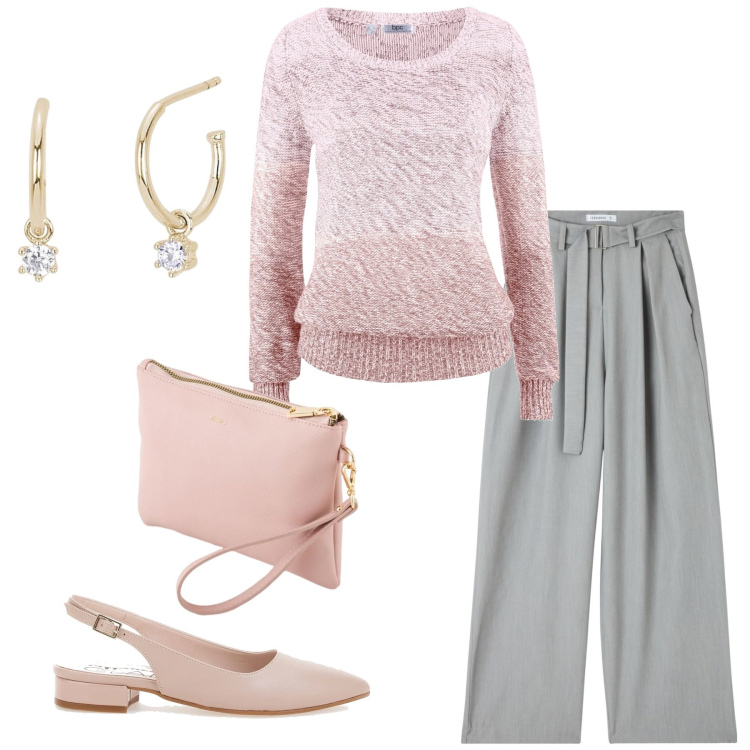 Outfit donna - Total look #2101277. Stile Casual chic per Ufficio. Abbinamento con maglieria, pantaloni, orecchini, ballerine, pochette.