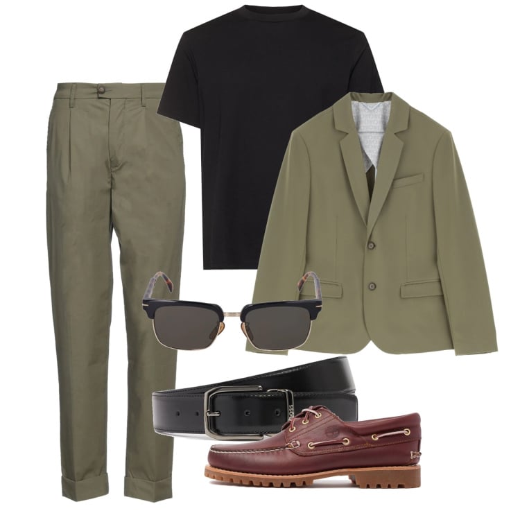 Outfit uomo - Chic inside. Stile Trendy per Tutti i giorni. Abbinamento con pantaloni, giacche, occhiali da sole, t-shirt, cinture, scarpe stringate.