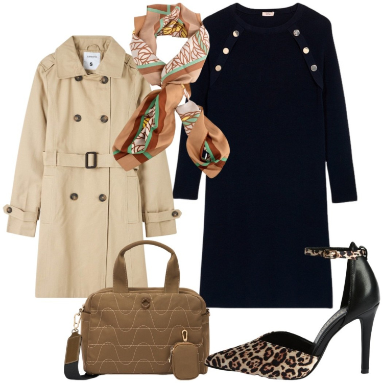 Outfit donna - Total look #2101441. Stile Chic per Serata fuori. Abbinamento con décolleté, trench, foulard, borse a mano, vestiti.