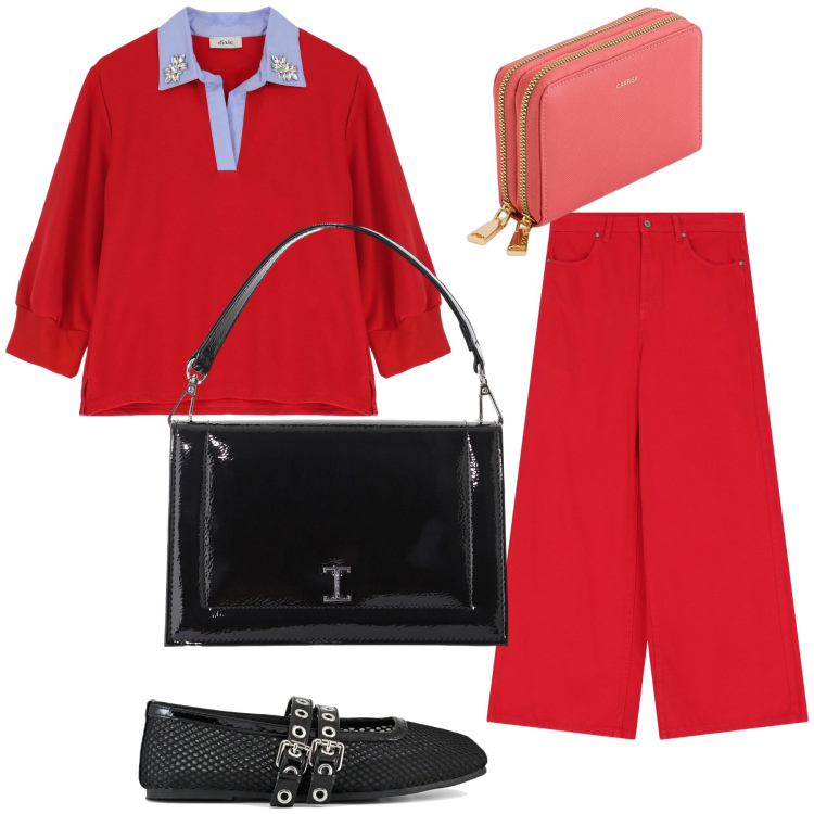 Outfit donna - Appuntamenti con amici. Stile Casual chic per Tutti i giorni. Abbinamento con borse a tracolla, felpe, jeans, ballerine, portafogli.