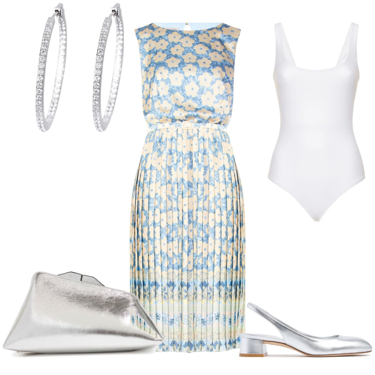 Outfit donna - Margherite alla cerimonia. Stile Bon Ton per Cerimonia. Abbinamento con vestiti midi/longuette, orecchini, pochette, décolleté, body.