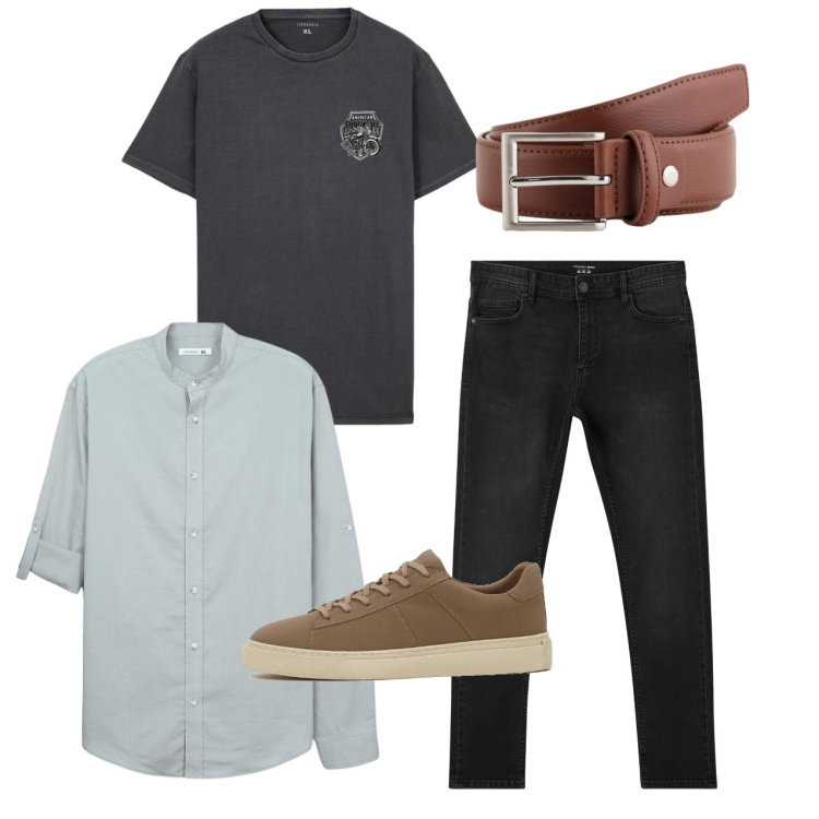 Outfit uomo - La camicia verde acqua. Stile Casual per Tutti i giorni. Abbinamento con sneakers, t-shirt, jeans skinny, camicie, cinture.