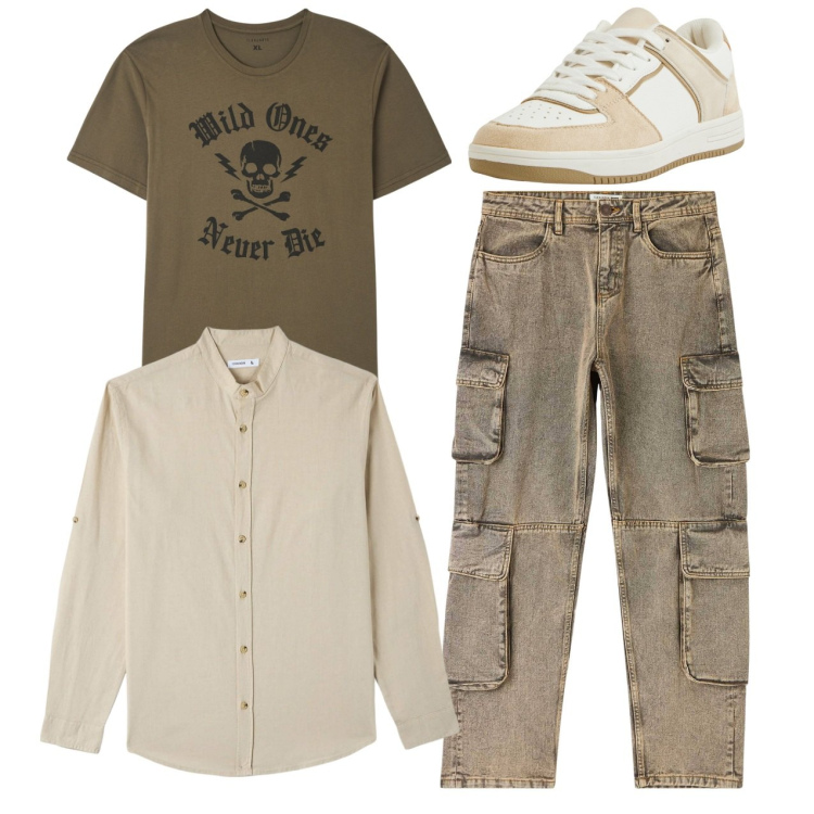 Outfit uomo - Fenomeno cargo. Stile Urban per Tutti i giorni. Abbinamento con camicie, t-shirt, jeans, sneakers.