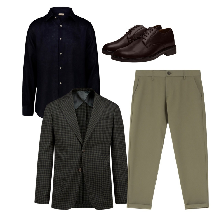 Outfit uomo - Quadretti verde e nero. Stile Casual per Serata speciale. Abbinamento con pantaloni chino, scarpe stringate, giacche, camicie.