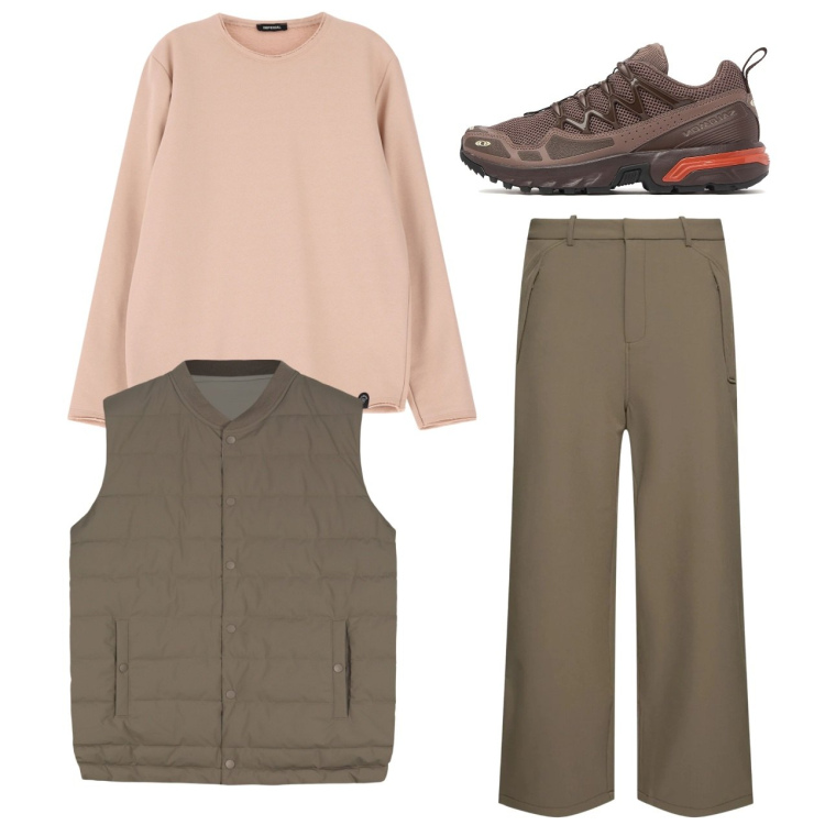 Outfit uomo - Fresco di sera. Stile Casual per Serata speciale. Abbinamento con felpe, gilet, pantaloni, sneakers.