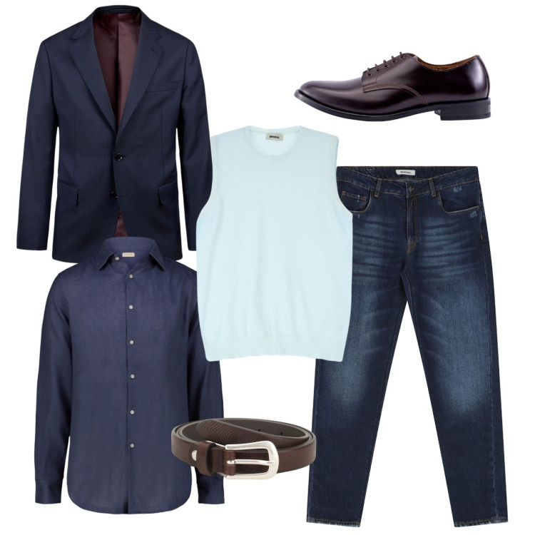 Outfit uomo - Un gilet per Pasqua. Stile Casual per Tutti i giorni. Abbinamento con maglieria, cinture, jeans dritti, abiti, camicie, scarpe stringate.