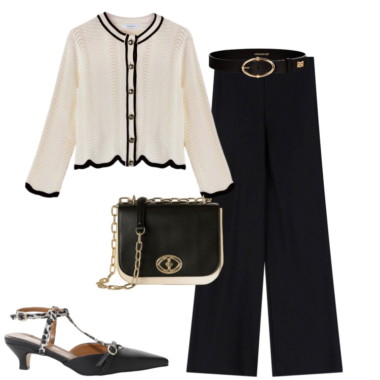 Outfit donna - City. Stile Urban per Tutti i giorni. Abbinamento con pantaloni, décolleté, cinture, cardigans, borse a tracolla.