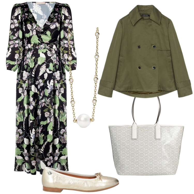 Outfit donna - Giornata stupenda all’aperto. Stile Boho per Tutti i giorni. Abbinamento con ballerine, borse a mano, collane, vestiti, trench.