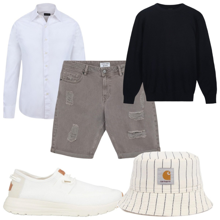 Outfit uomo - Total look #2101611. Stile Trendy per Tutti i giorni. Abbinamento con sneakers, bermuda, maglieria, camicie, cappelli.