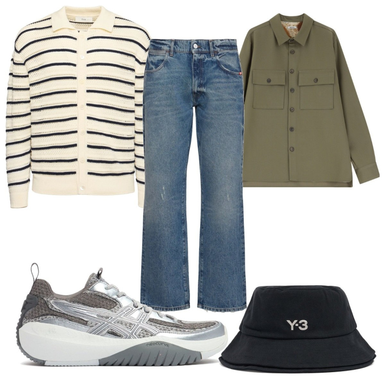 Outfit uomo - Total look #2101614. Stile Trendy per Tutti i giorni. Abbinamento con camicie, cardigans, sneakers, jeans, cappelli.