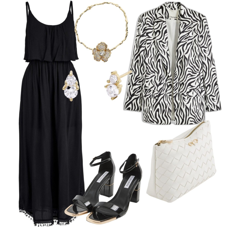 Outfit donna - Una cerimonia molto semplice. per Cerimonia. Abbinamento con vestiti midi/longuette, blazer, sabot, orecchini, collane, pochette.