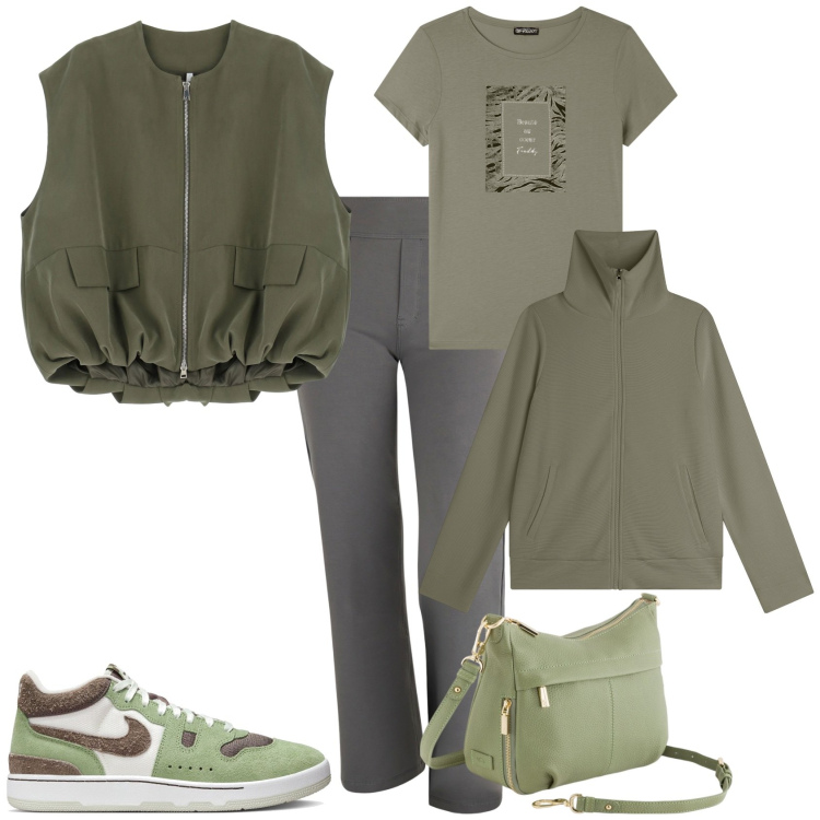 Outfit donna - Week end fuori porta. Stile Urban per Tutti i giorni. Abbinamento con blazer, pantaloni, t-shirt, felpe, sneakers, borse a tracolla.
