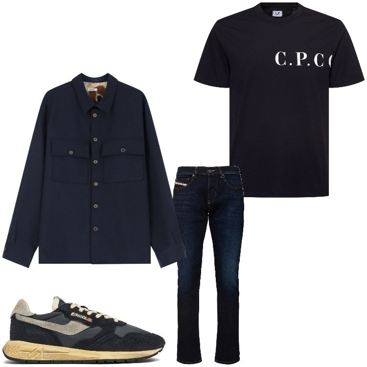 Outfit uomo - Easy black. Stile Casual per Tutti i giorni. Abbinamento con camicie, sneakers, jeans slim fit, t-shirt.