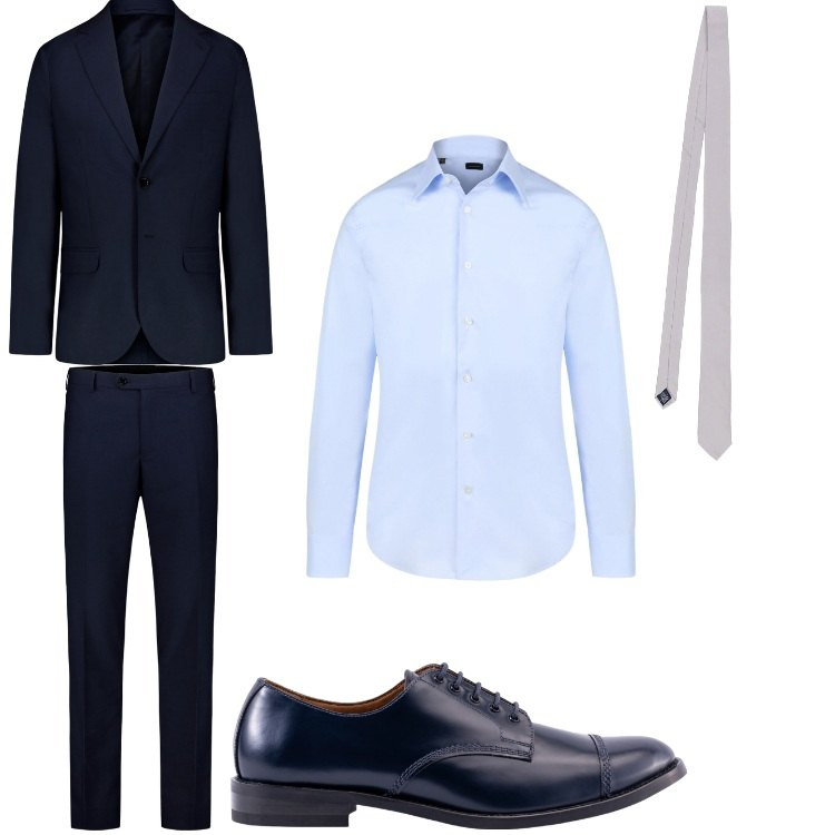 Outfit uomo - Elegantemente blu. Stile Business/Elegante per Cerimonia. Abbinamento con camicie, scarpe stringate, cravatte, abiti.