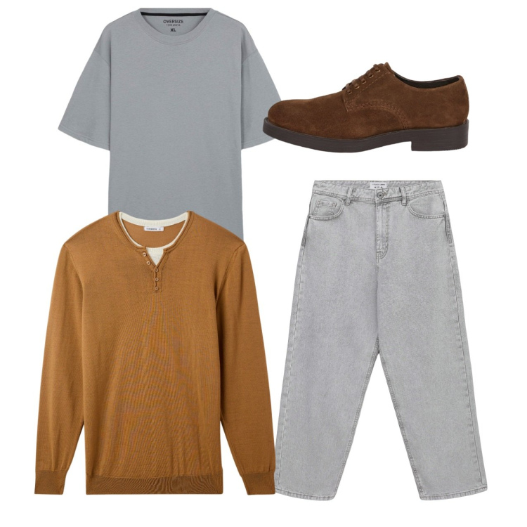 Outfit uomo - Casual total look. Stile Casual per Tutti i giorni. Abbinamento con maglieria, jeans, t-shirt, scarpe stringate.