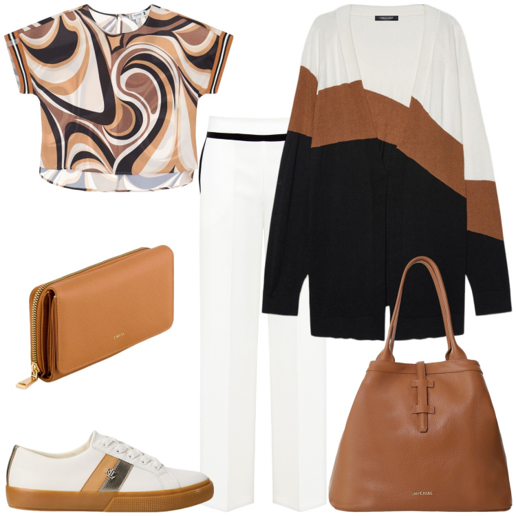 Outfit donna - Bantoa -Mid Season Sale. Stile Minimal per Tutti i giorni. Abbinamento con pantaloni a palazzo, bluse, borse tote, sneakers, cardigans, portafogli.