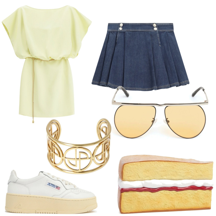 Outfit donna - Total look #2101760. Stile Casual per Tutti i giorni. Abbinamento con minigonne, vestiti corti, pochette, braccialetti, occhiali da sole, sneakers.
