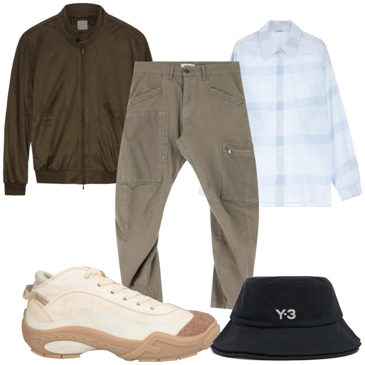 Outfit uomo - Total look #2101813. Stile Trendy per Tutti i giorni. Abbinamento con sneakers, pantaloni cargo, camicie, giacche, cappelli.