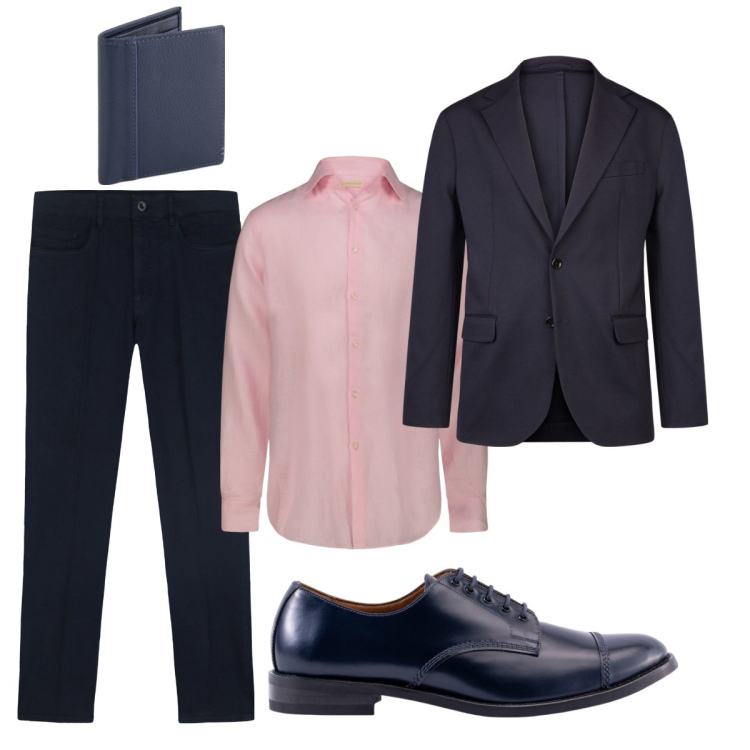 Outfit uomo - Total look #2101814. Stile Business/Elegante per Cerimonia. Abbinamento con giacche, camicie, scarpe stringate, portafogli, pantaloni.